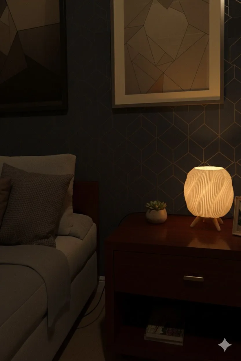 Cozy Minimalist Lamp with White Shade and Beige Base - Ideal for Bedrooms and Living Spaces